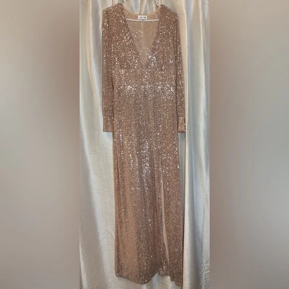 Emerald Sundae Rose Gold Sequin Maxi Dress XL - Picture 3 of 15